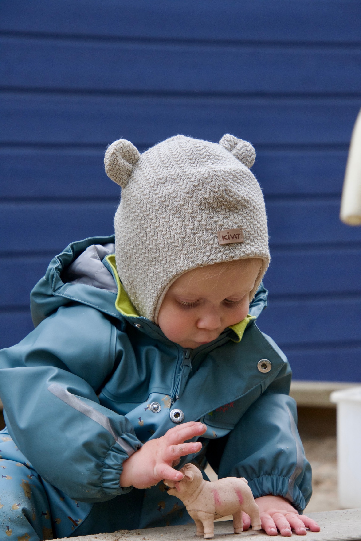 Kivat Vaffelstrikket Knytelue i Ull Med Ører