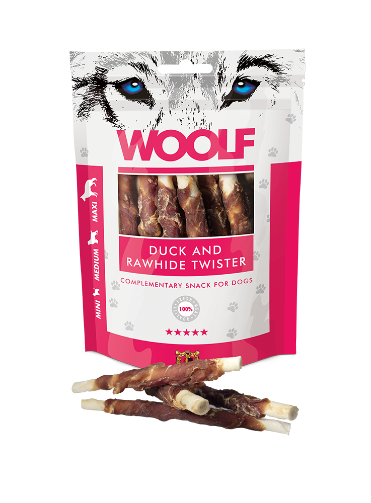 Woolf Duck And Rawhide Twister 100g