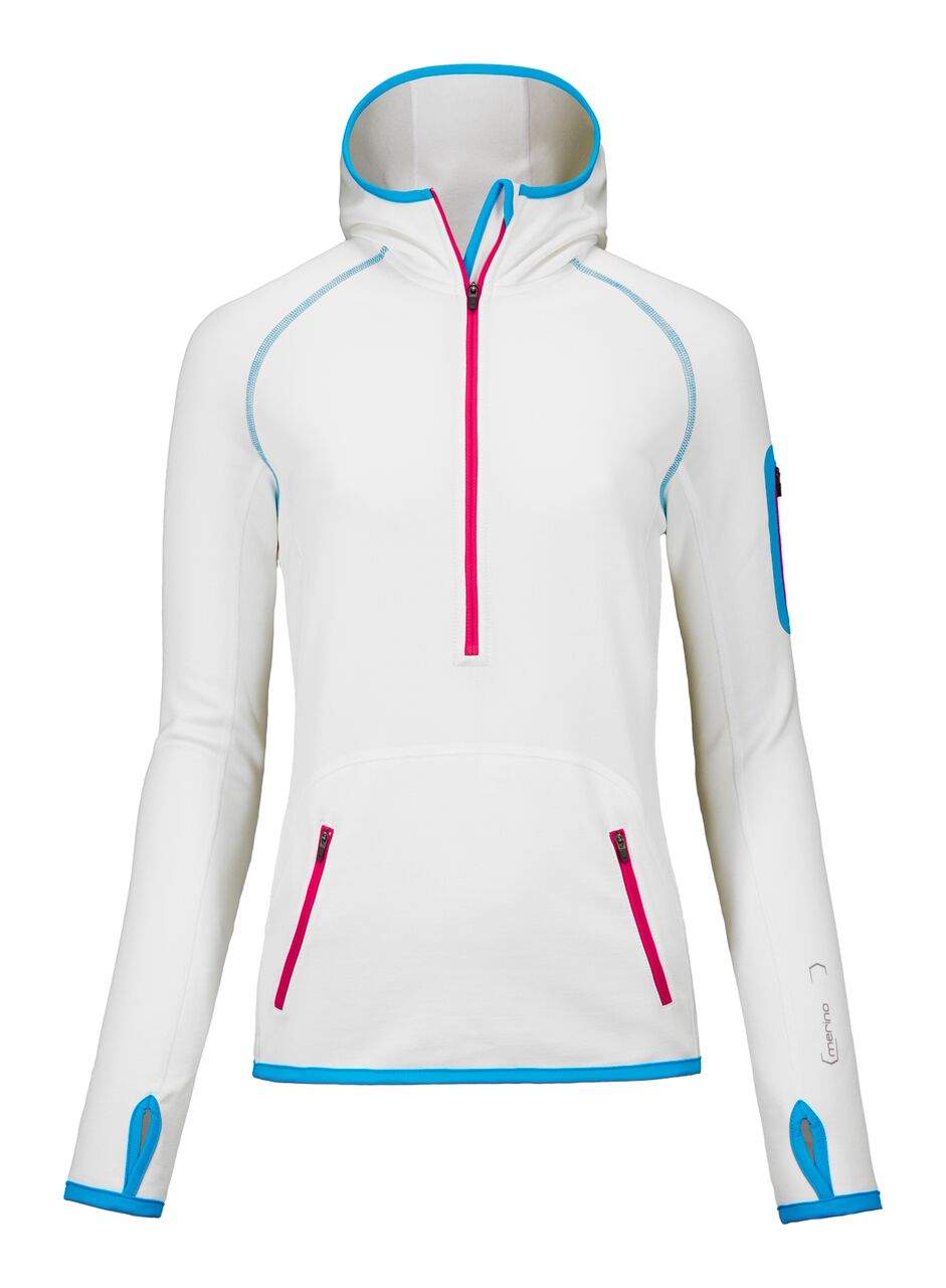 Ortovox Merino Fleece Zip Neck Hoody, White Merino, Dame